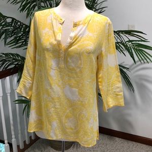 Doncaster size 8 semi-sheer yellow & white tunic